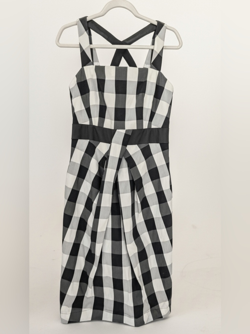 Karen Millen Gingham Check Origami Sheath Dress 8 Monochrome Midi Cocktail NWT